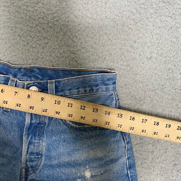 Levis 501 womens BIG E high waisted jean denim shorts distressed button fly 26 - Picture 8 of 11